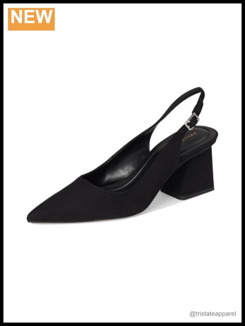 Suede Pointed Toe Flare Heel Pump with Buckle